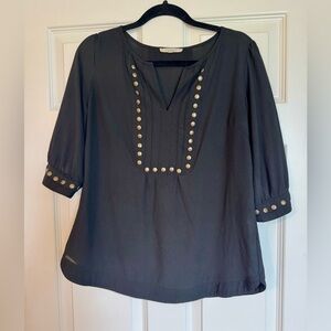 41 Hawthorn Black Splitneck Blouse with Gold Accents L